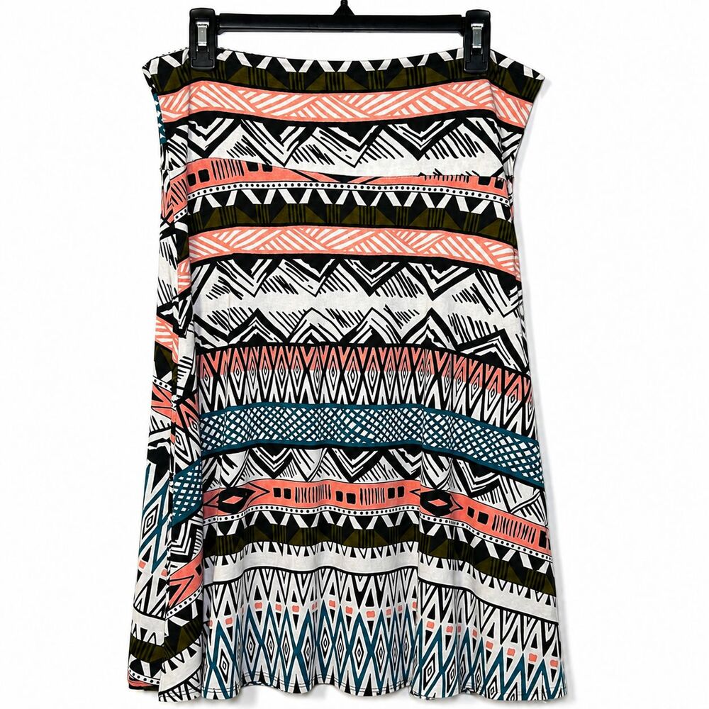 LuLaRoe Skirt Women's Size Large Multicolor Aztec Geometric A Line Knit Jersey